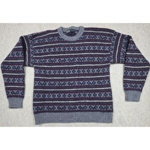 R&R Casuals 100%‎ Wool Sweater Striped And Argyle Size Large Made In Hong Kong